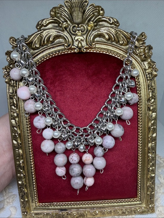 Hand Crafted Jewelry - OOAK Genuine Pink Jasper Statement Necklace | Layered Bib Necklace Adjustable